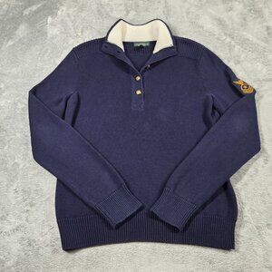 Lauren Ralph Lauren Sweater Womens Large Navy Crest Academia Preppy Nautical